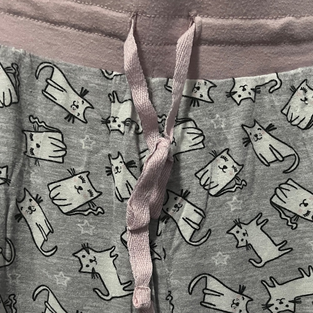 Women's Cat Pyjama Pants Rene Rofe Gray Pink Loungewear Pockets Drawstring - Picture 4 of 5